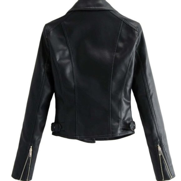 Modern Biker Chick Moto Faux leather Zipper Detail Motorcycle Jacket - Picture 3 of 12